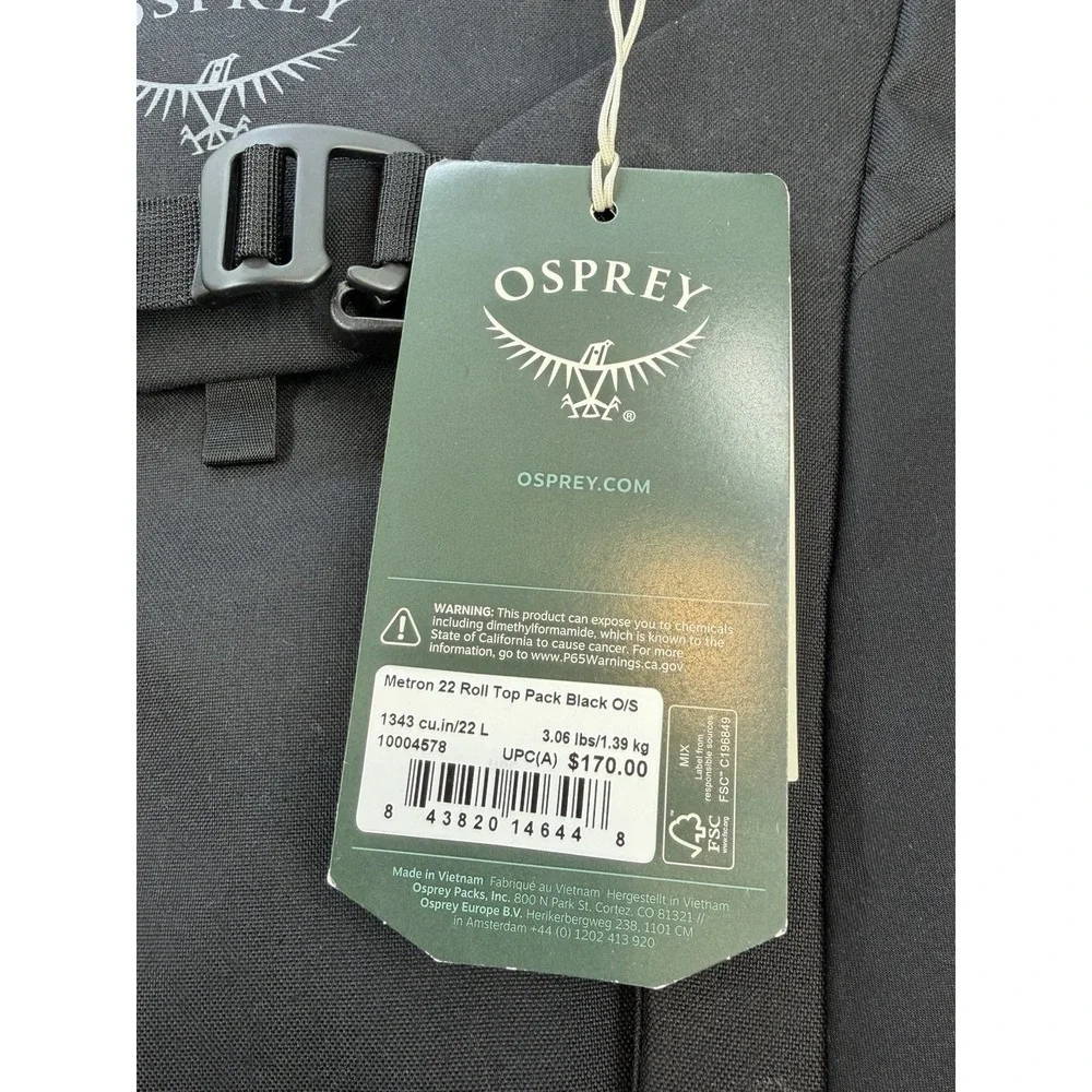 Osprey Pack Metron 24L Pack Black New Bike Commute Bag Rain Cover